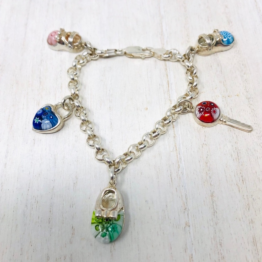 Alan K Millefiori Murano Sterling silver charm bracelet, rare - Picture 4 of 13